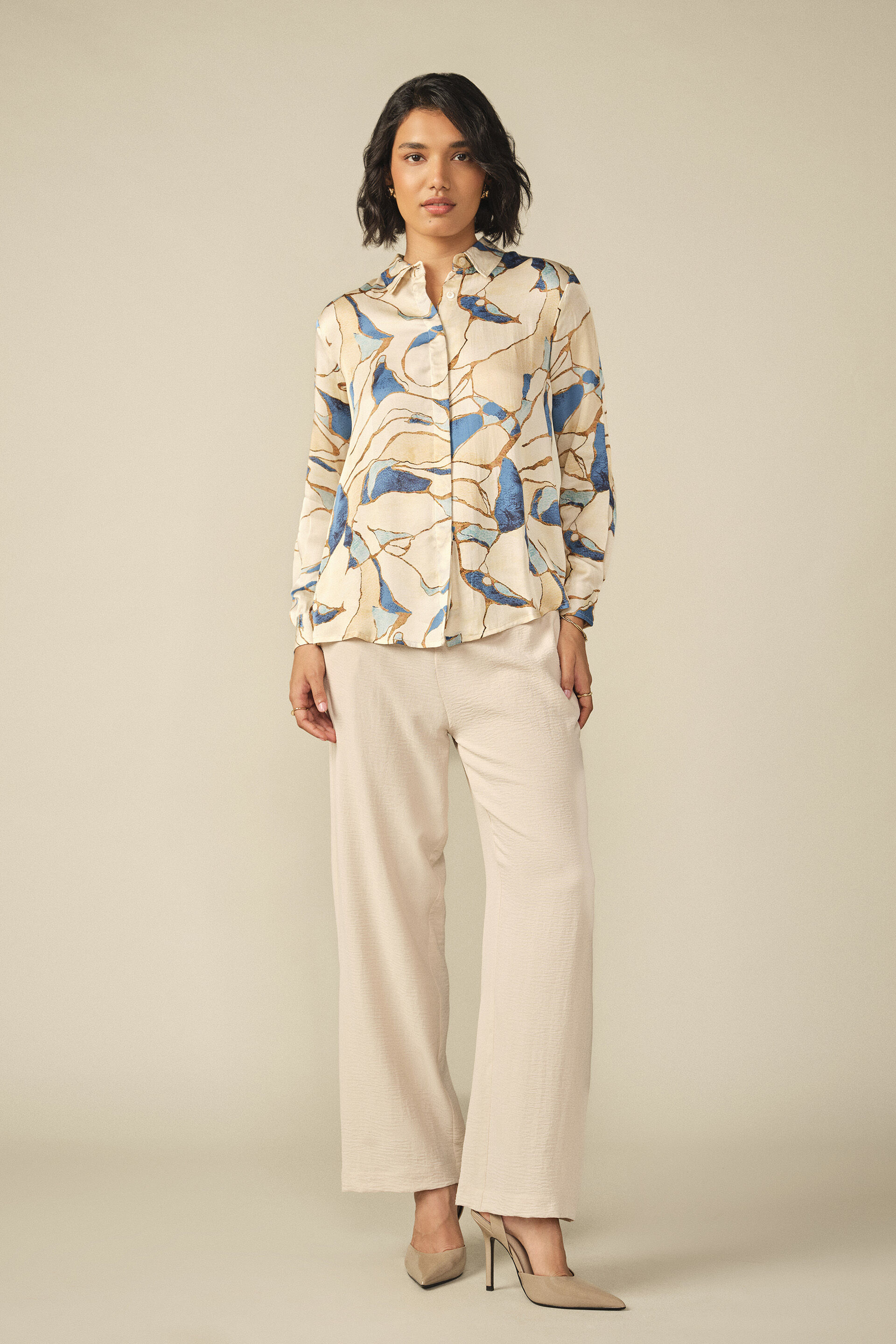Abstract Print Modal Shirt in Blue, Blue, image 2